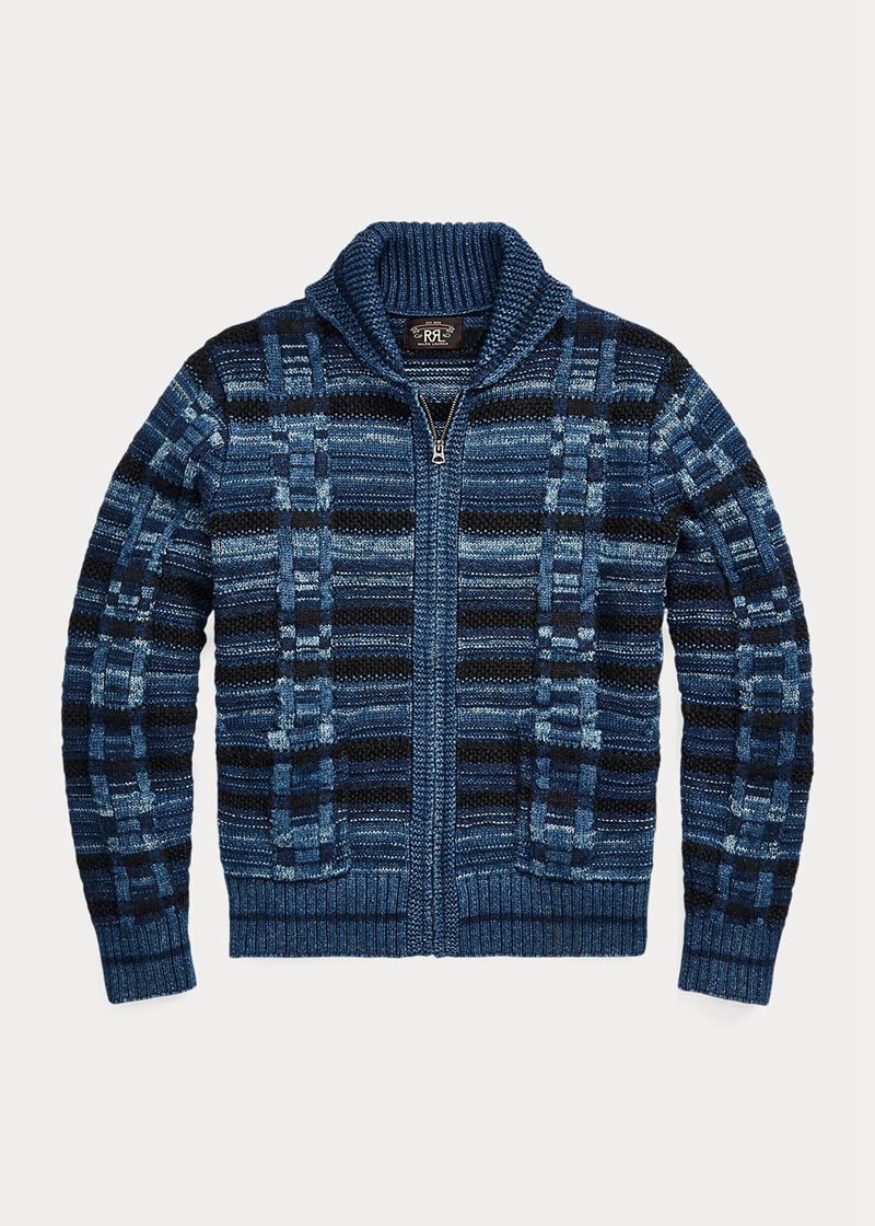 Sueter RRL Hombre Indigo Cotton-Blend Full-Zip Cardigan Chile Azules BZGMJ-8605